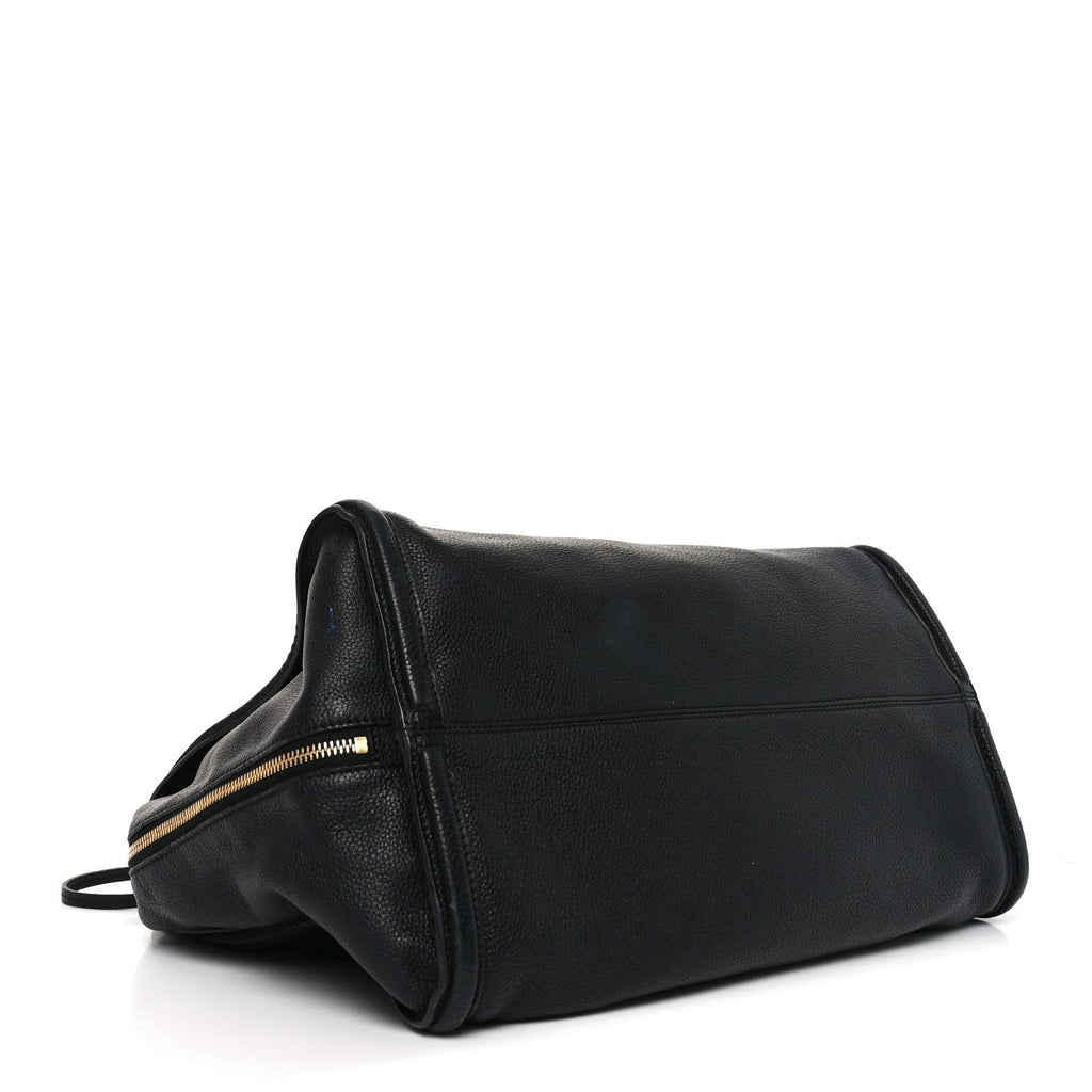 Pebbled Calfskin Large Skull Padlock Zip Around Tote Black