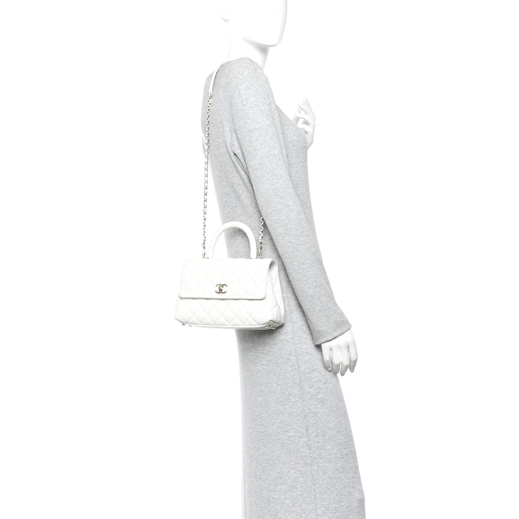 Caviar Quilted Mini Coco Handle Flap White