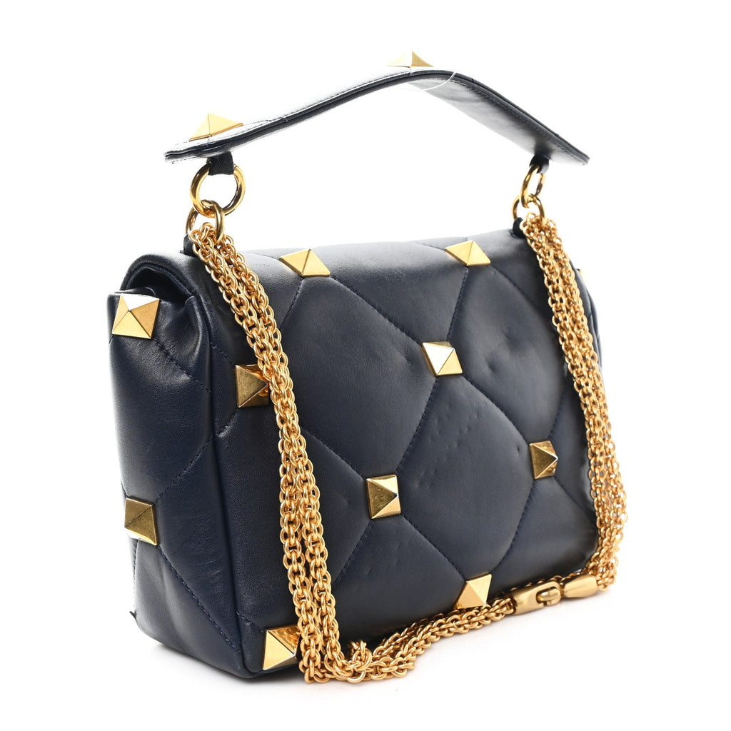 Nappa Large Roman Stud Shoulder Bag Marine