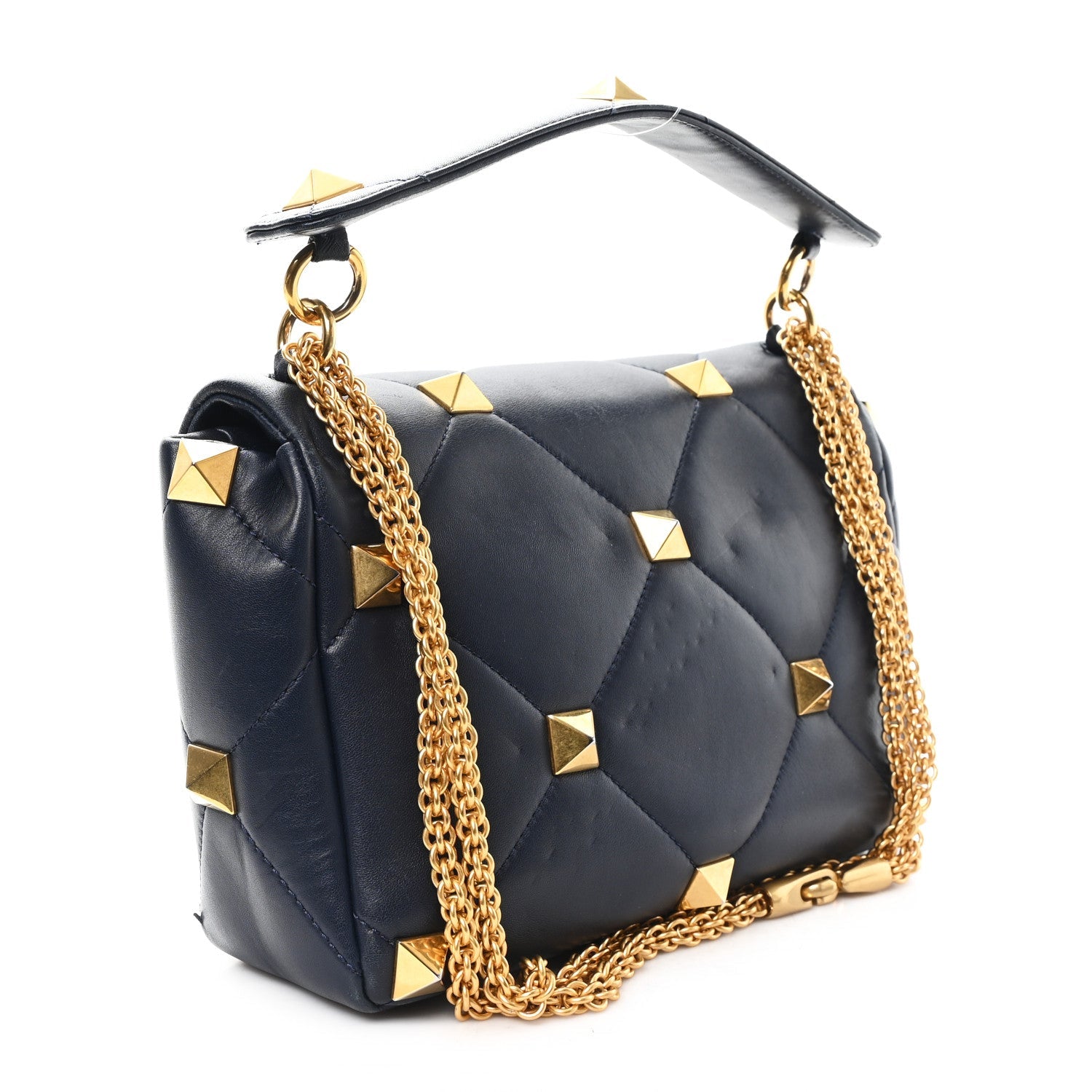 Nappa Large Roman Stud Shoulder Bag Marine
