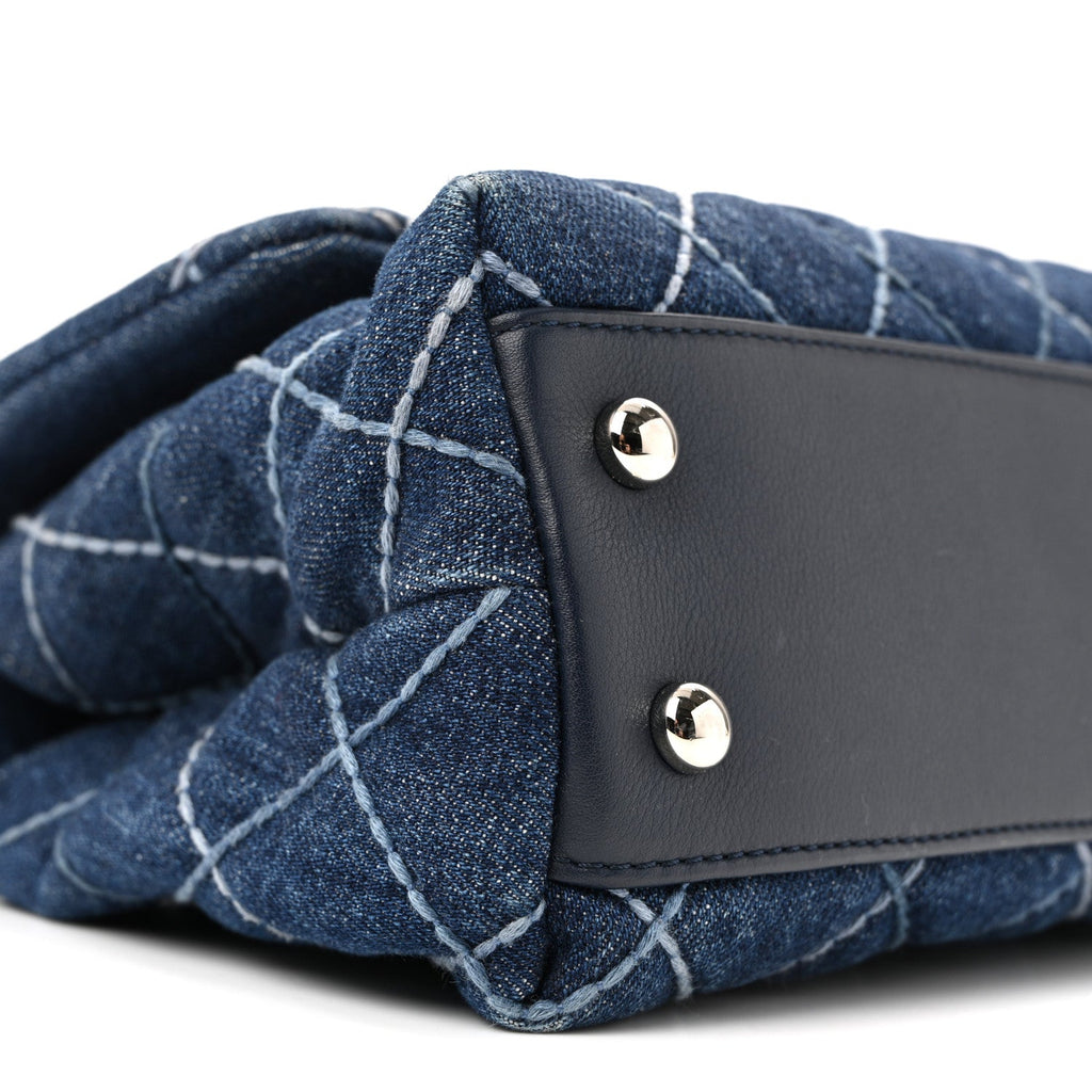 Denim Quilted Mini Coco Handle Flap Blue