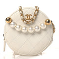 Lambskin Quilted Pearl Round Clutch With Chain White