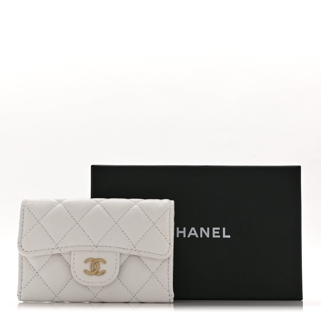Caviar Quilted Flap  Holder Wallet White