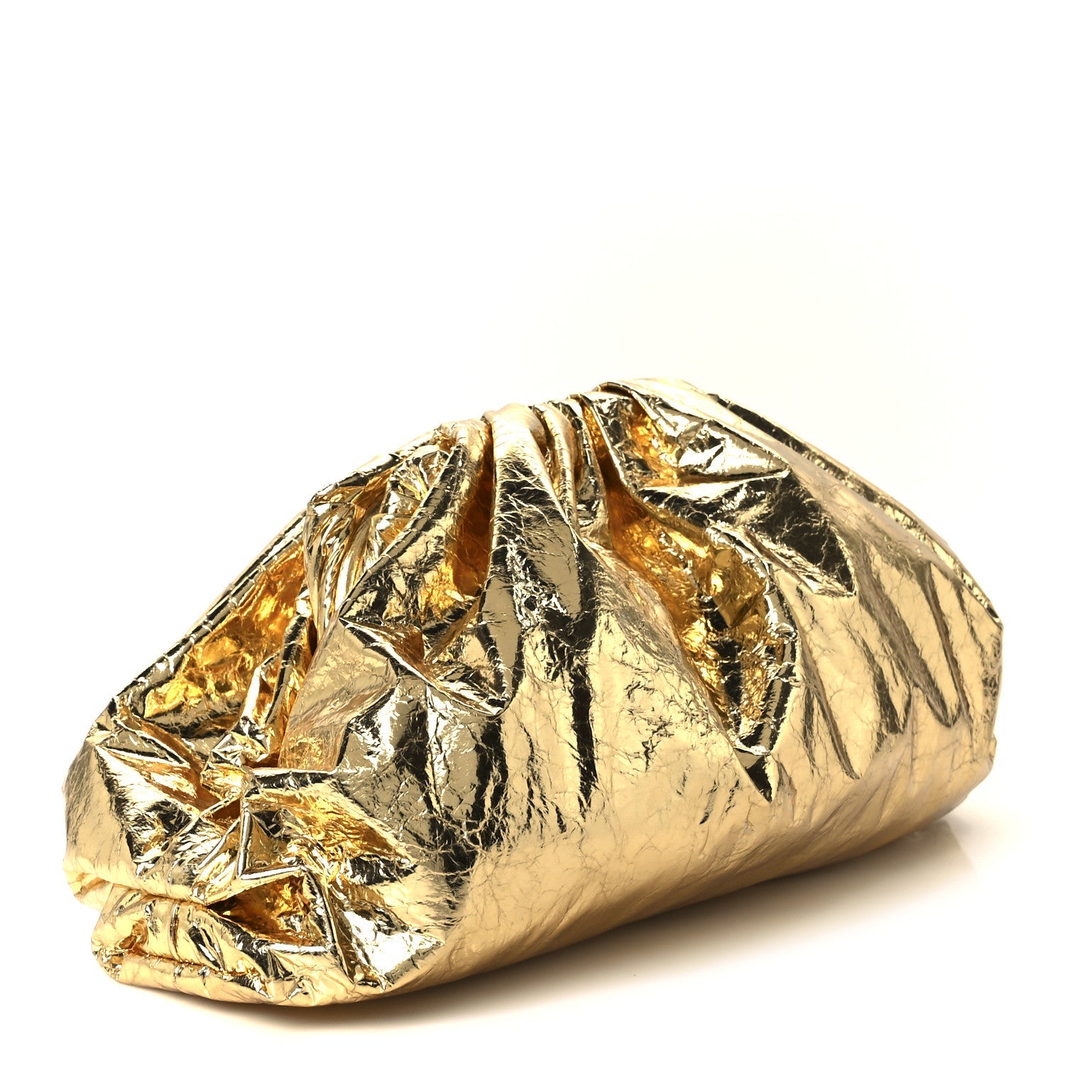 Metallic Crinkled Lambskin The Pouch Oversized Clutch Oro