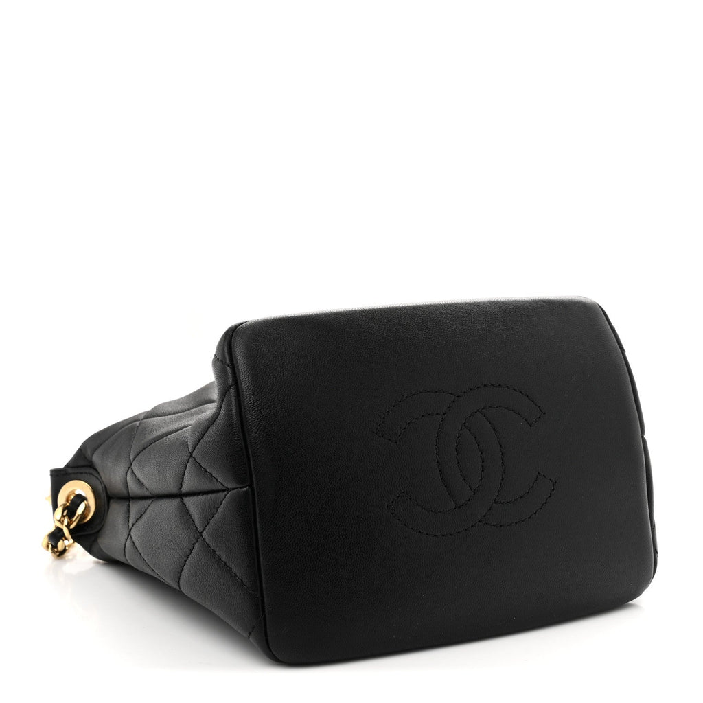 Lambskin Quilted Crystal Small CC Chain Hobo Black