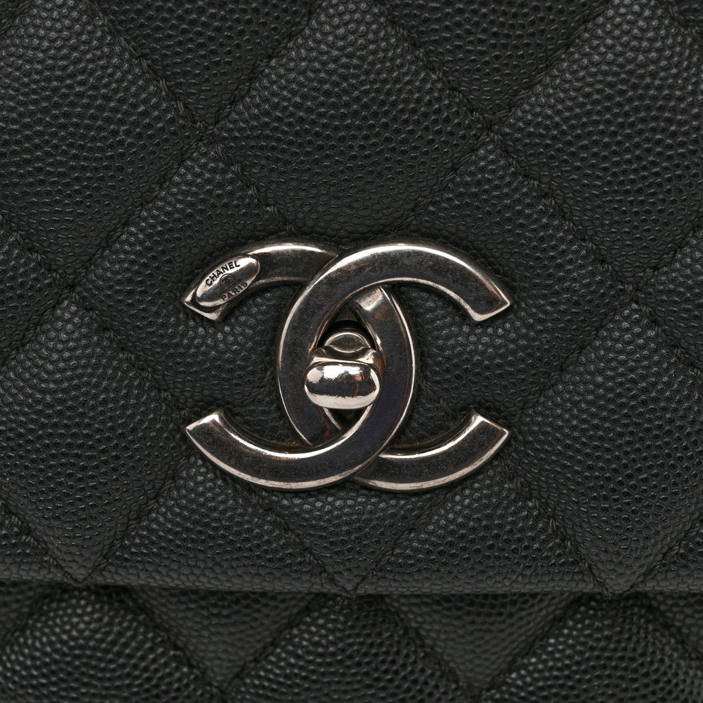 Caviar Lizard Embossed Quilted Small Coco Handle Flap Black