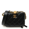Caviar Quilted Twist Your Buttons Clutch With Chain Black