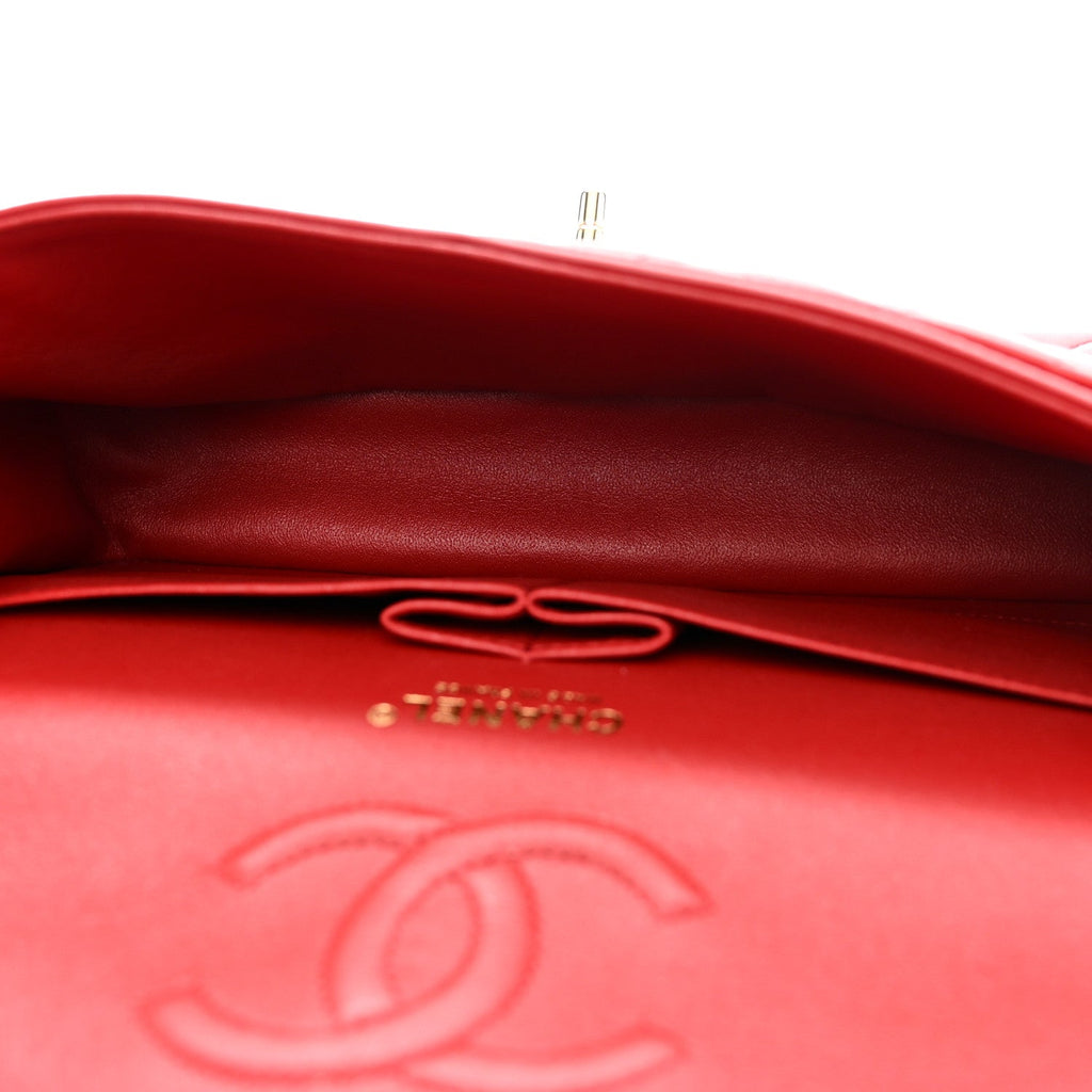 Lambskin Quilted Medium Double Flap Red