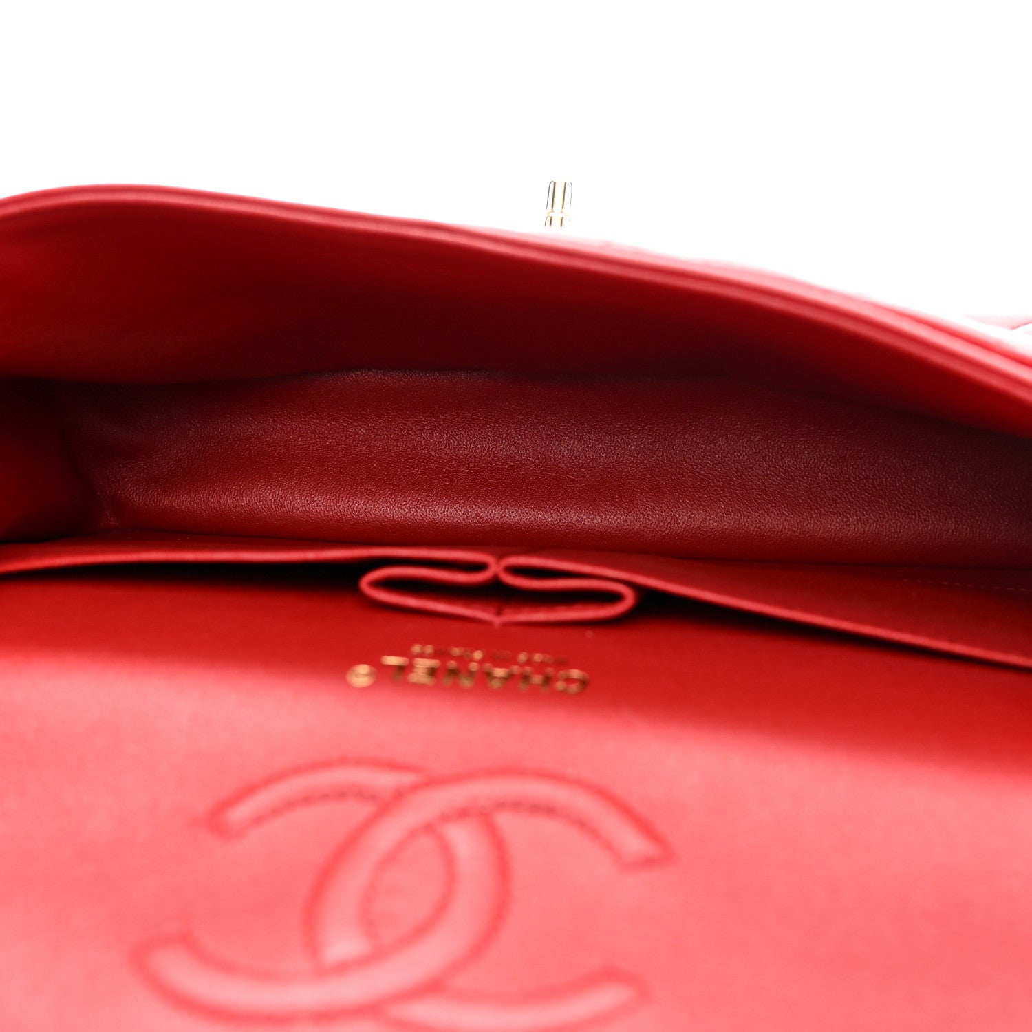 Lambskin Quilted Medium Double Flap Red