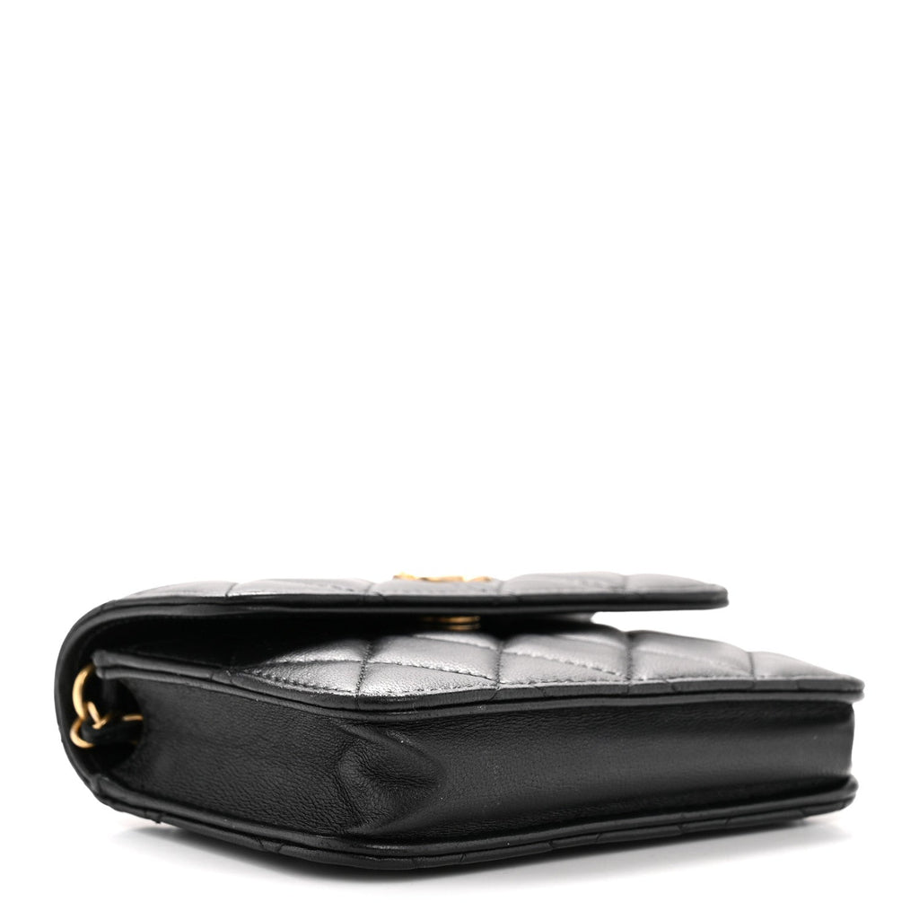 Lambskin Quilted Pearl Crush Flap With Chain Black