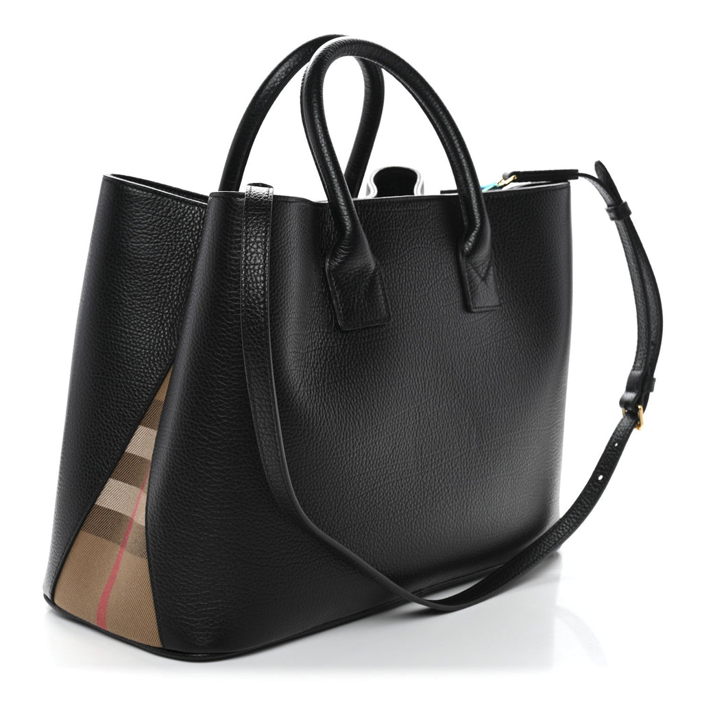Grainy Calfskin House Check Medium Bermondsey Tote Black