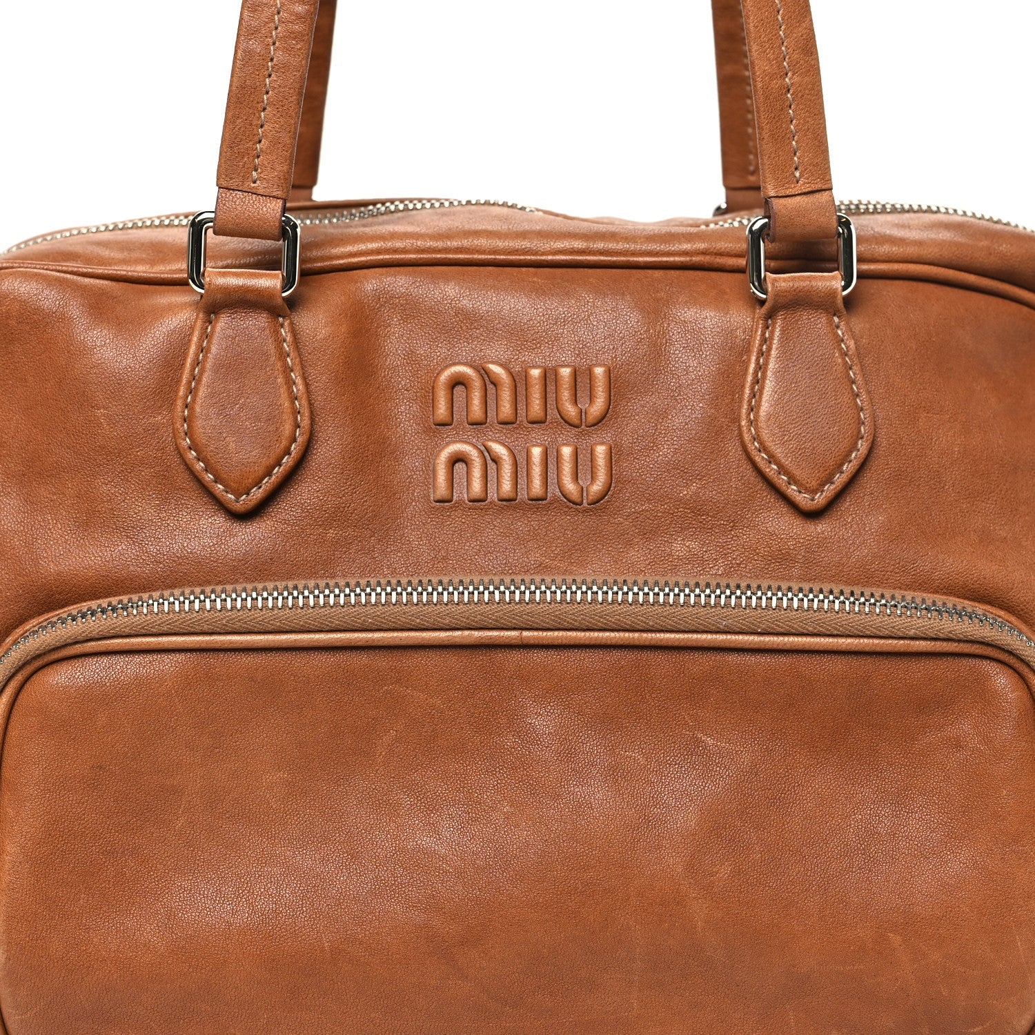 Nappa Pocket Top Handle Bag Caramel
