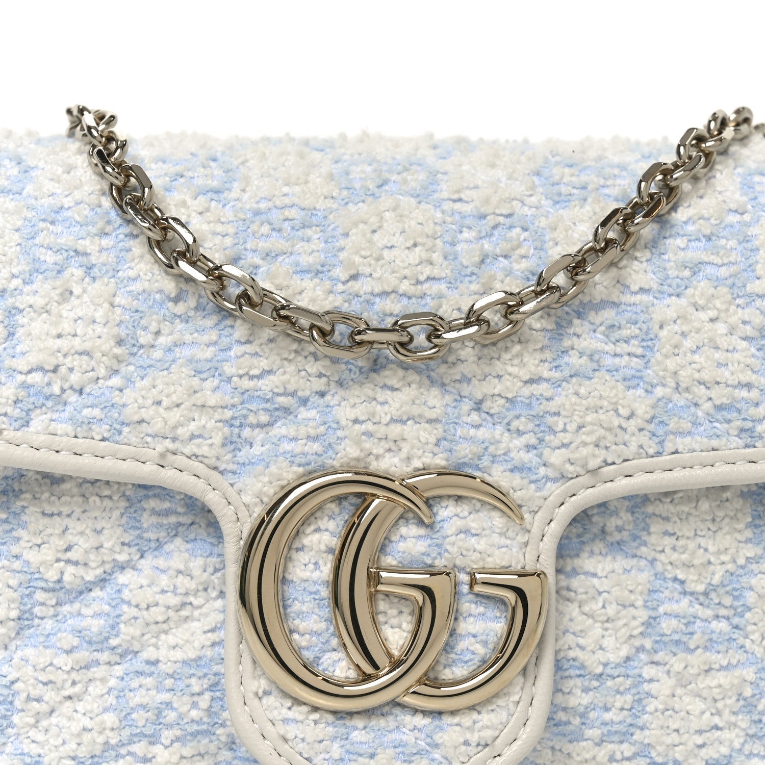 Sponge Boucle Matelasse Mini GG Marmont Shoulder Bag White Light Blue Grey