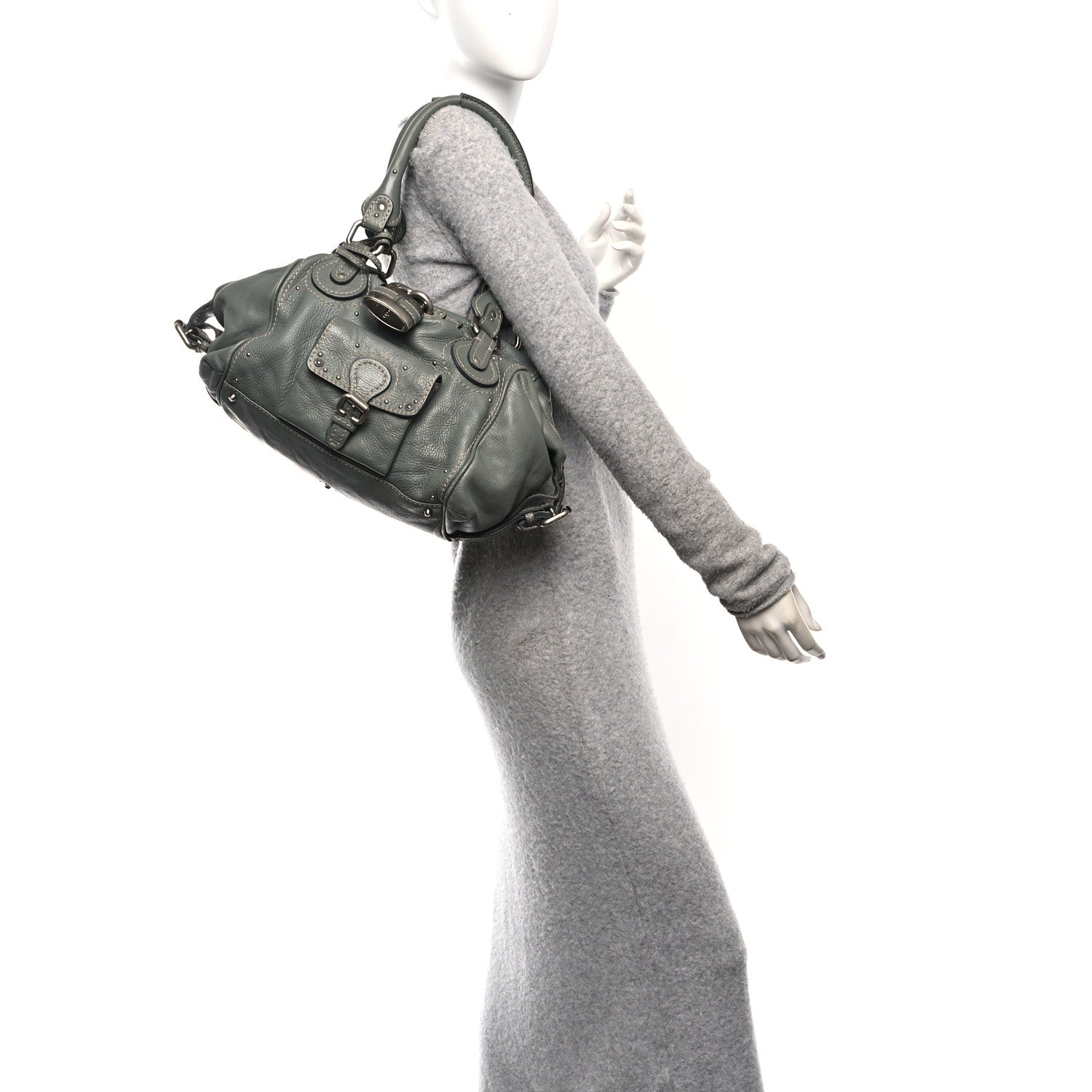 Calfskin Paddington Front Pocket Tote Gris Vert