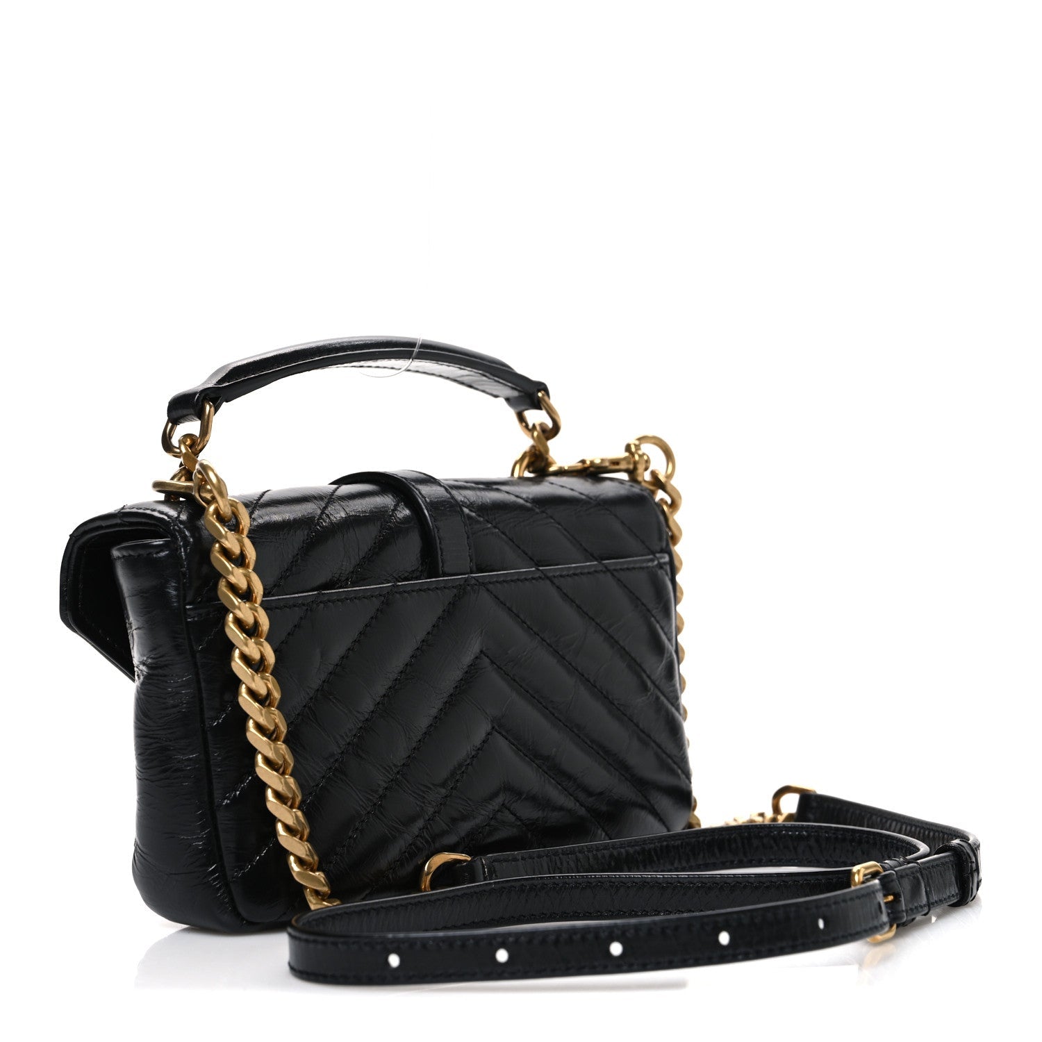 Shiny Calfskin Matelasse Chevron Monogram Mini College Bag Black