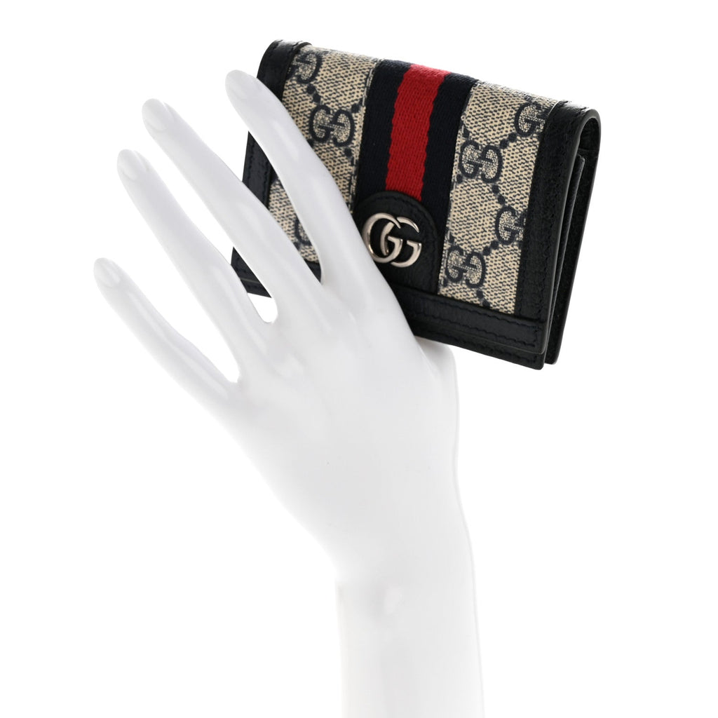 GG Supreme Monogram Textured Dollar Calfskin Web Ophidia  Case Beige Blue