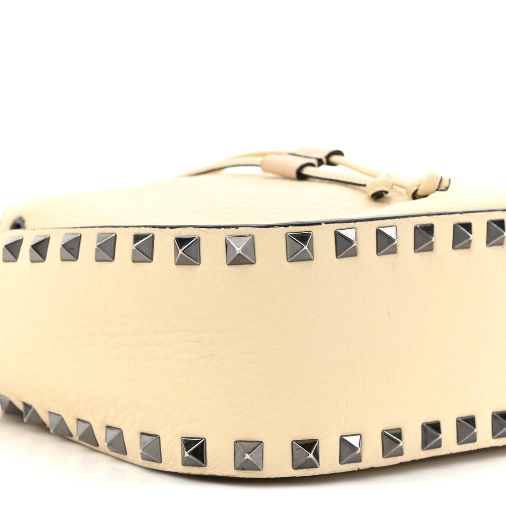 Grained Calfskin Rockstud Bucket Bag Ivory