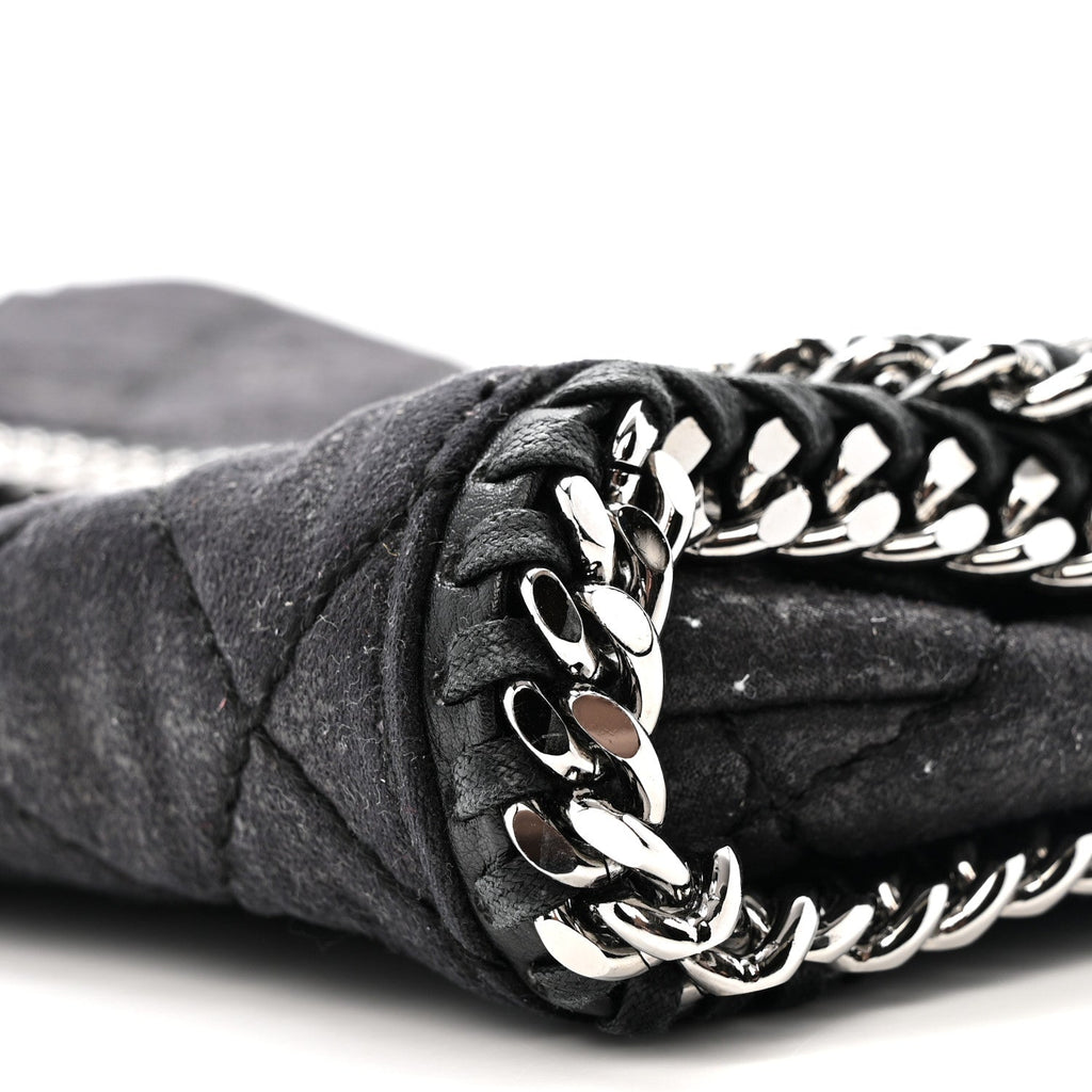 Shaggy Deer Quilted Falabella Fold Over Clutch Black