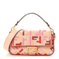 Canvas Vitello King FF Embroidered Baguette Rosa Quarzo Bloody Mary Multicolor