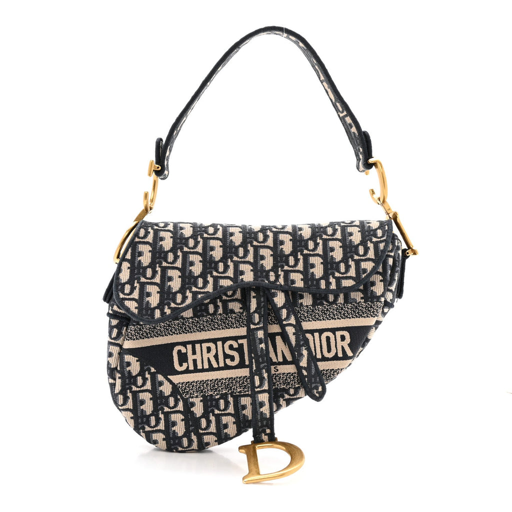 Oblique Embroidered Saddle Bag Blue