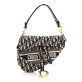 Oblique Embroidered Saddle Bag Blue