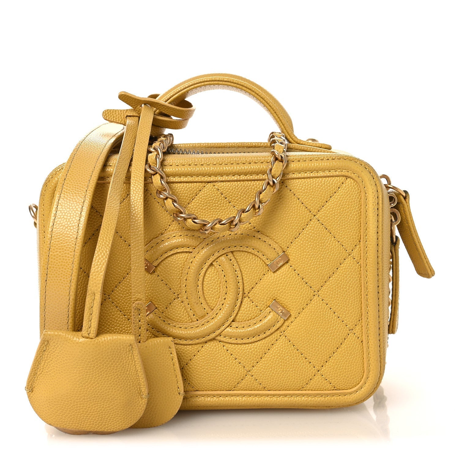 Caviar Quilted Small CC Filigree Vanity Case Yellow