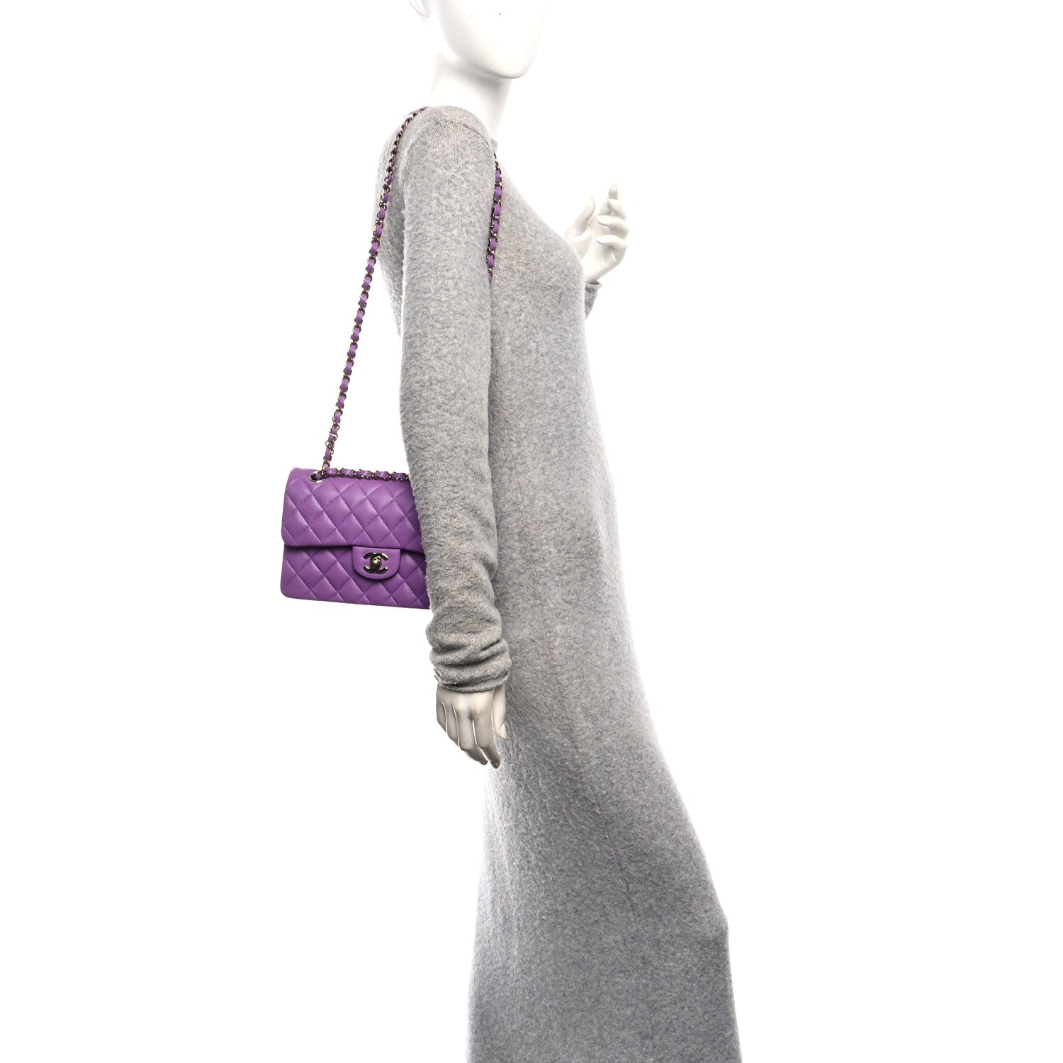 Caviar Quilted Small Double Flap Purple
