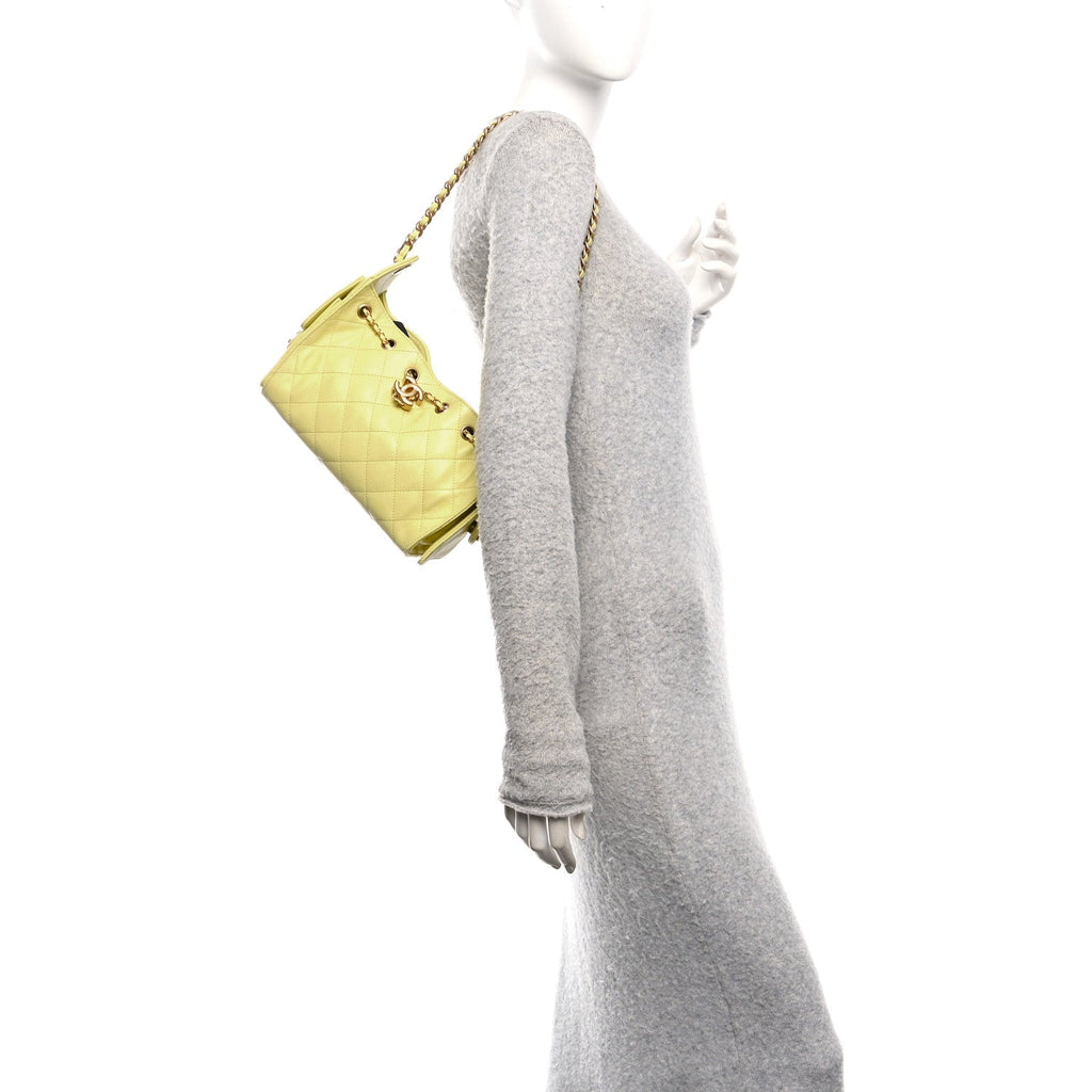 Caviar Quilted Mini Chanel 25 Handbag Light Yellow