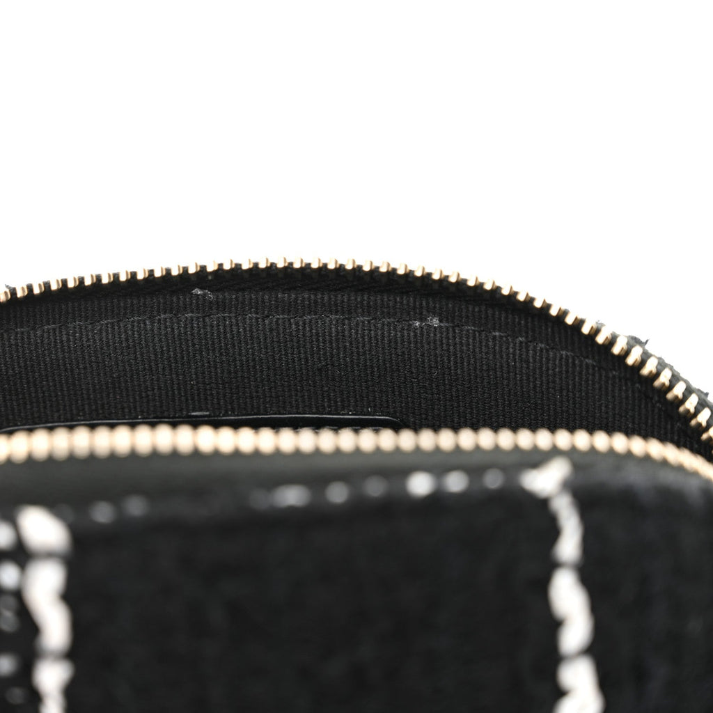 Tweed Quilted Mini Clutch With Chain Black White