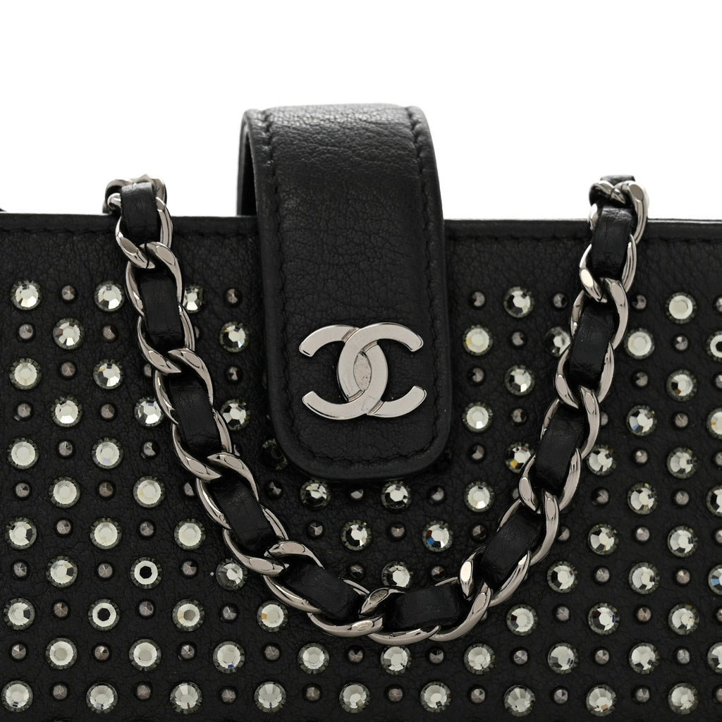 Calfskin Strass Studded Mini Phone Holder Clutch Black