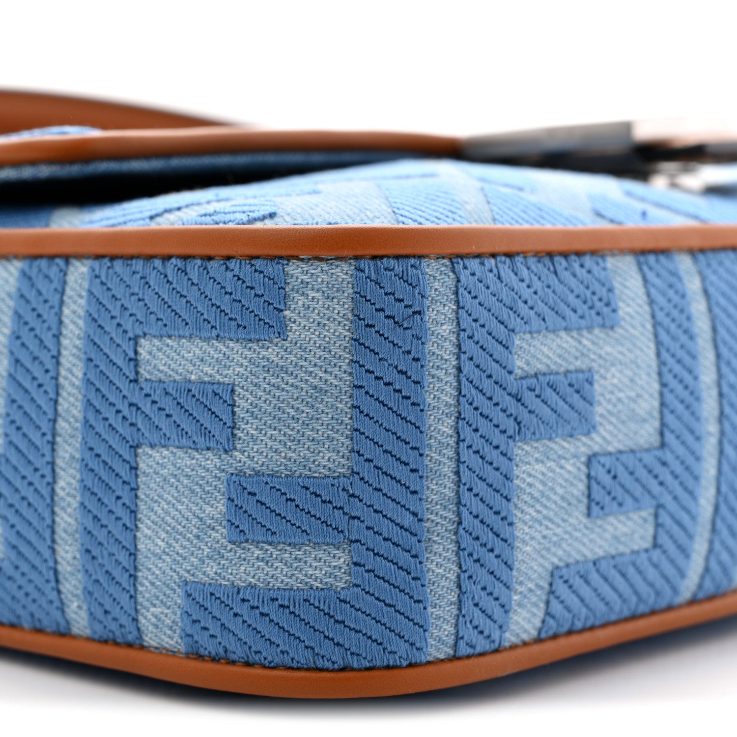 Denim Vitello King FF Embroidered Baguette Denim Chiaro Brandy