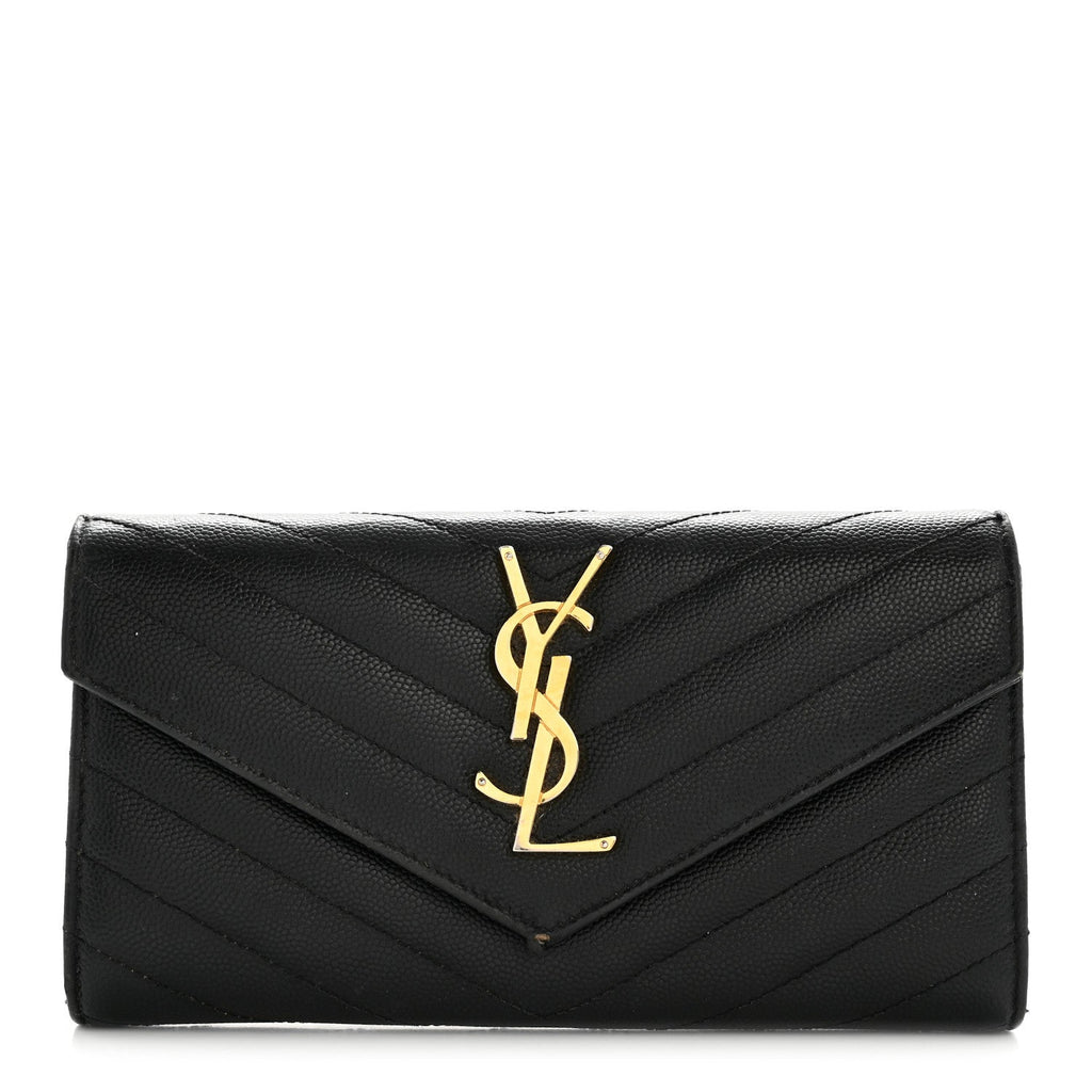 Grain De Poudre Matelasse Chevron Monogram Flap Wallet Black