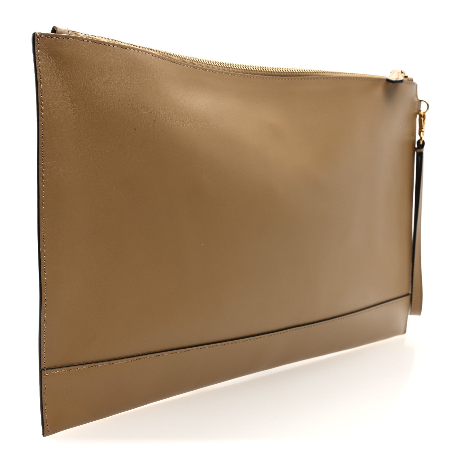 Vitello King Logo Embossed Large Flat Pouch Miele Scuro