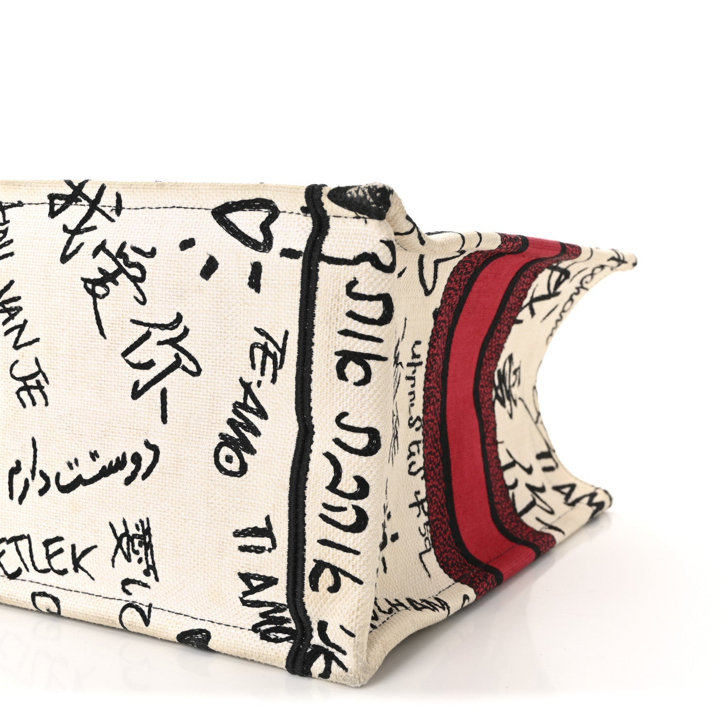 Canvas Embroidered Medium Dioramour Graffiti Book Tote Latte Multicolor