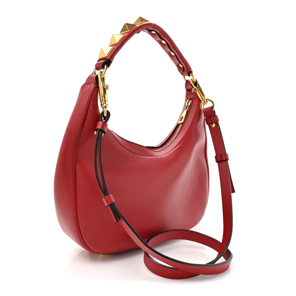 Calfskin Stud Sign Zip Hobo Rosso Valentino