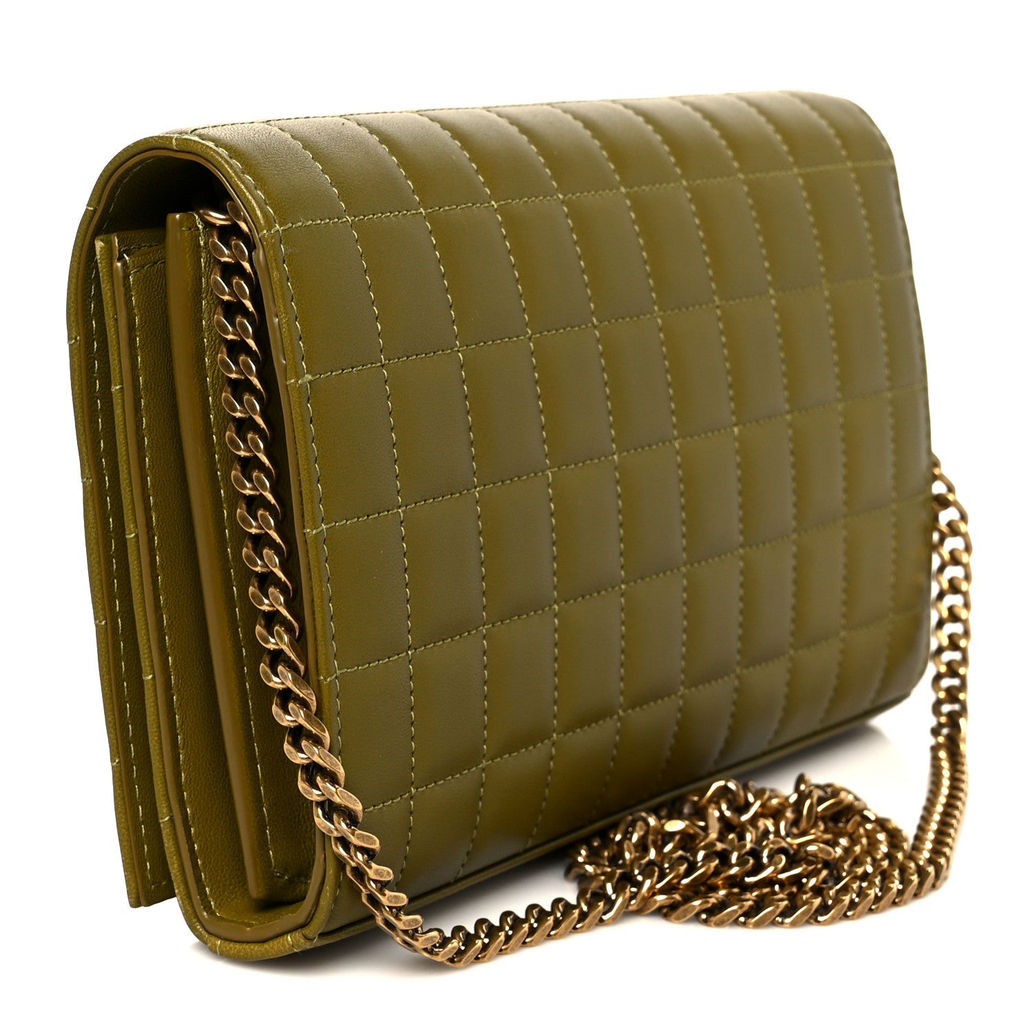 Lambskin Carre Quilted Cassandre Chain Wallet Olive Drab