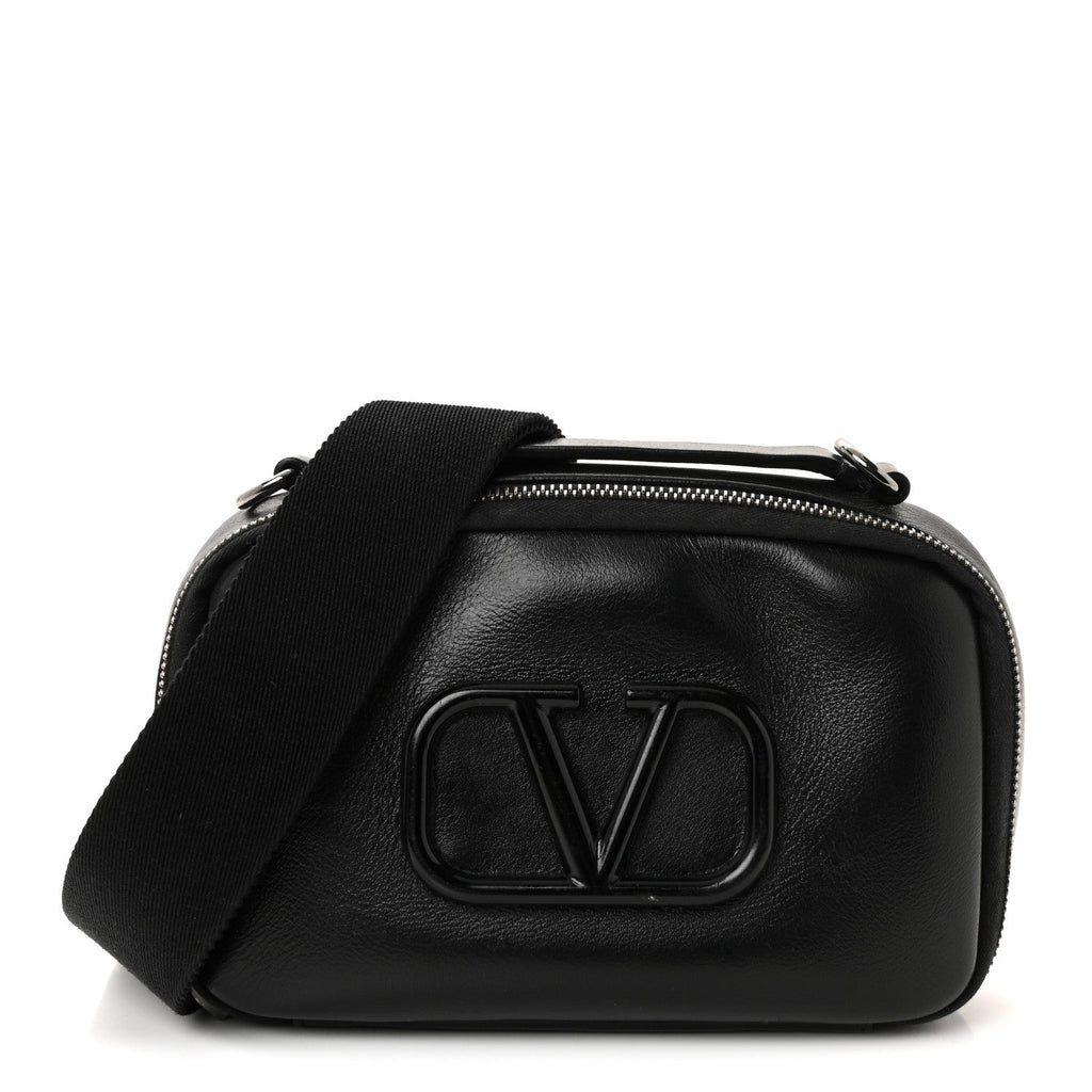 Calfskin Lacquered Vlogo Crossbody Bag Black