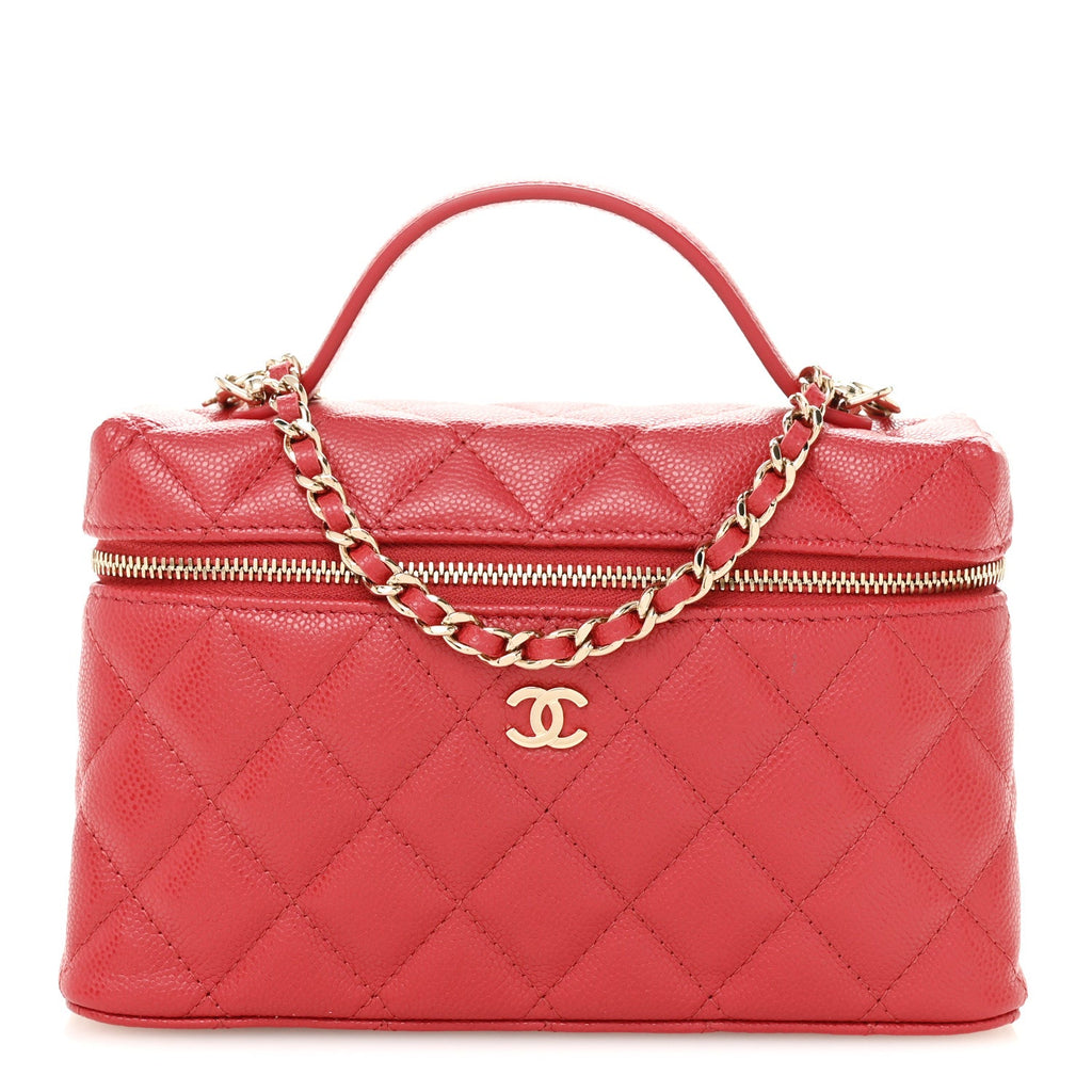 Caviar Quilted Top Handle Slim Vanity With Chain Red