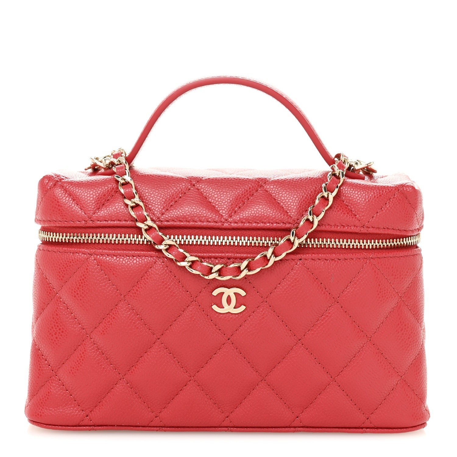 Caviar Quilted Top Handle Slim Vanity With Chain Red