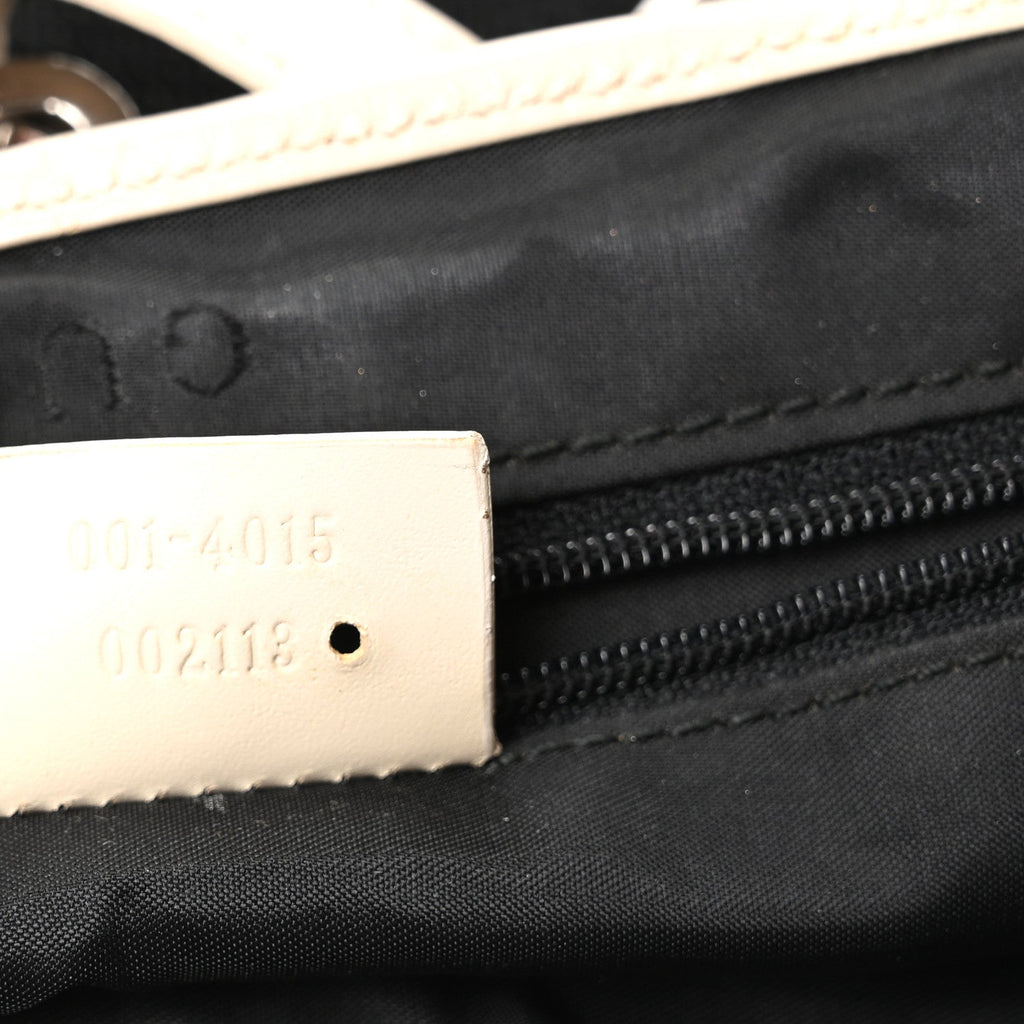 Canvas Calfskin Jackie O Chain Hobo White Black