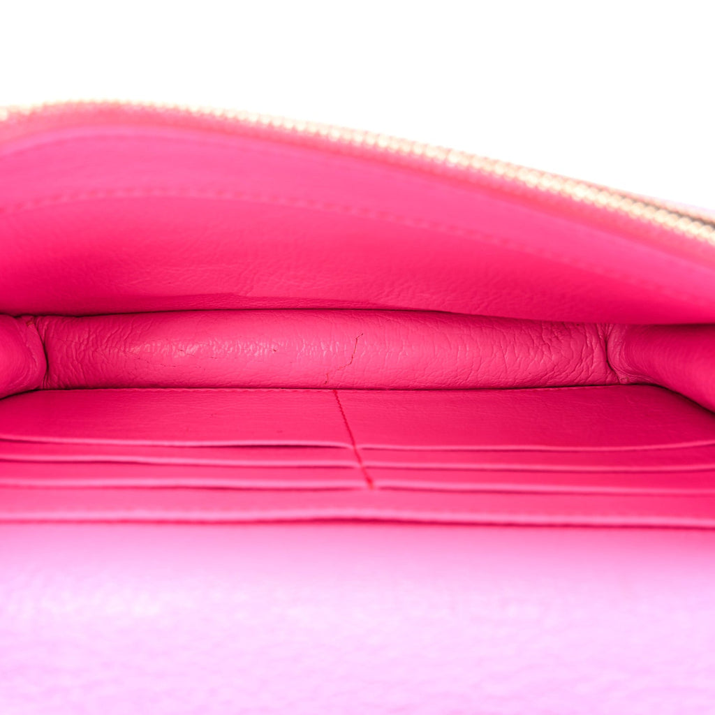 Shiny Goatskin Logo Embossed BB Wallet On Chain Acid Pink