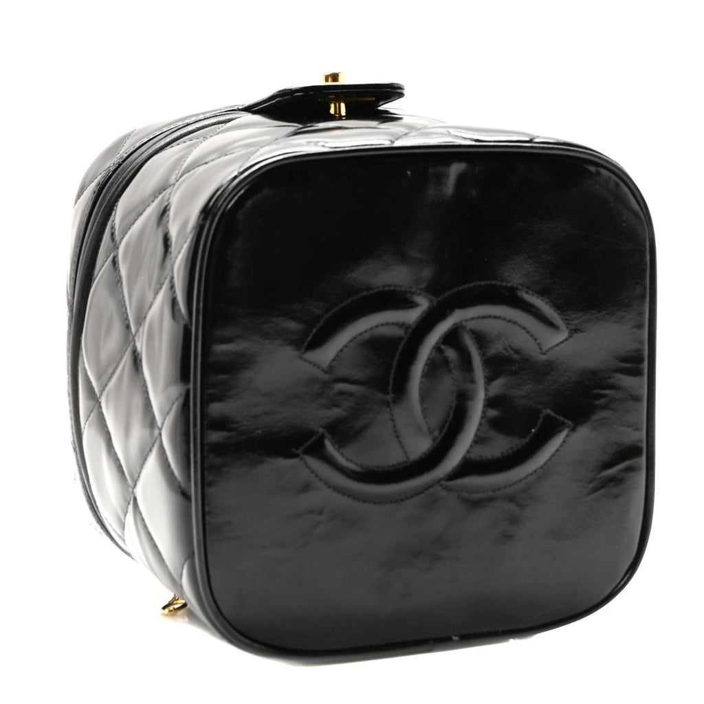Patent Quilted Top Handle Vanity Case Black