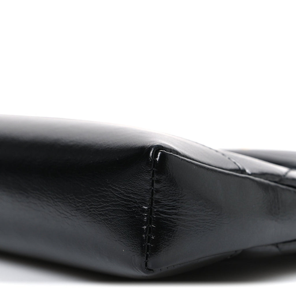 Shiny Crumpled Calfskin Quilted Nano 31 Shopping Bag Black