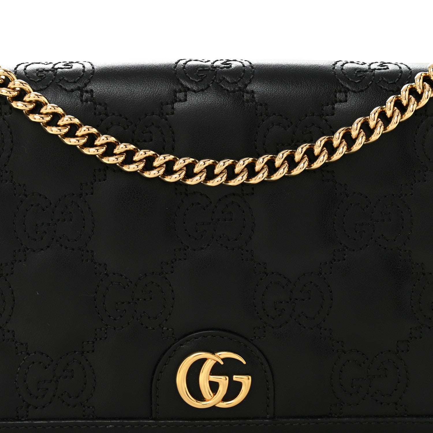 Calfskin GG Matelasse Chain Wallet Black