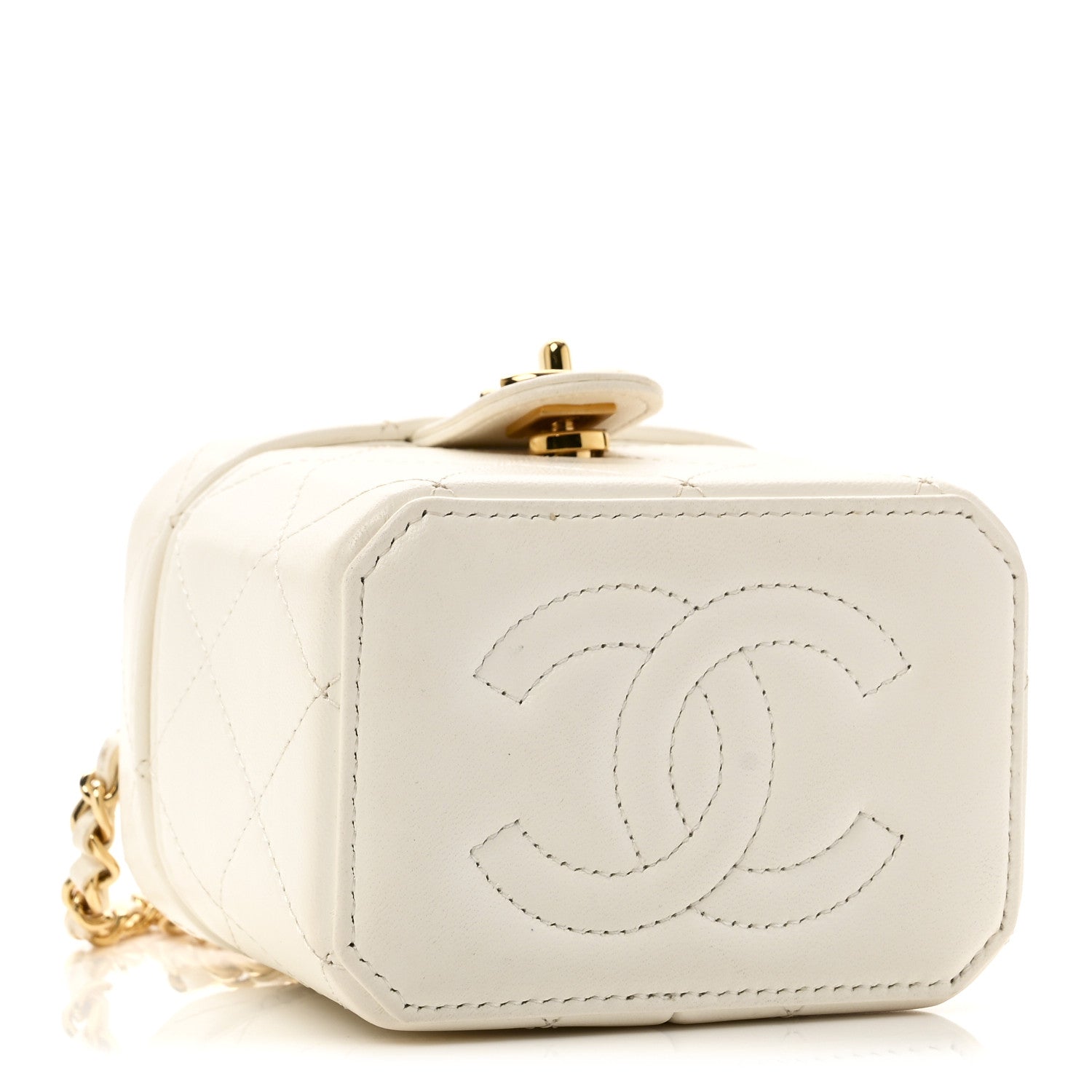 Lambskin Quilted Vanity Clutch With Chain White
