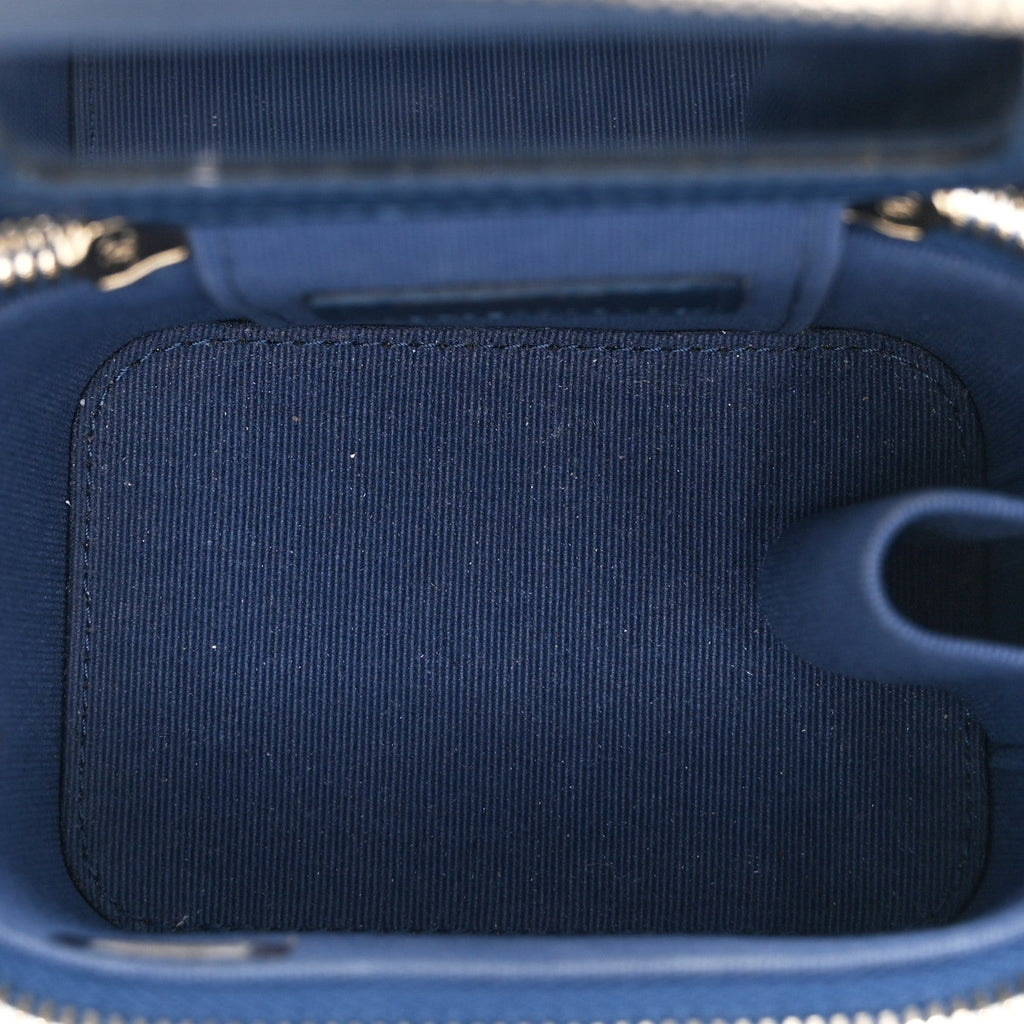 Lambskin Quilted Top Handle Mini Vanity Case With Chain Blue
