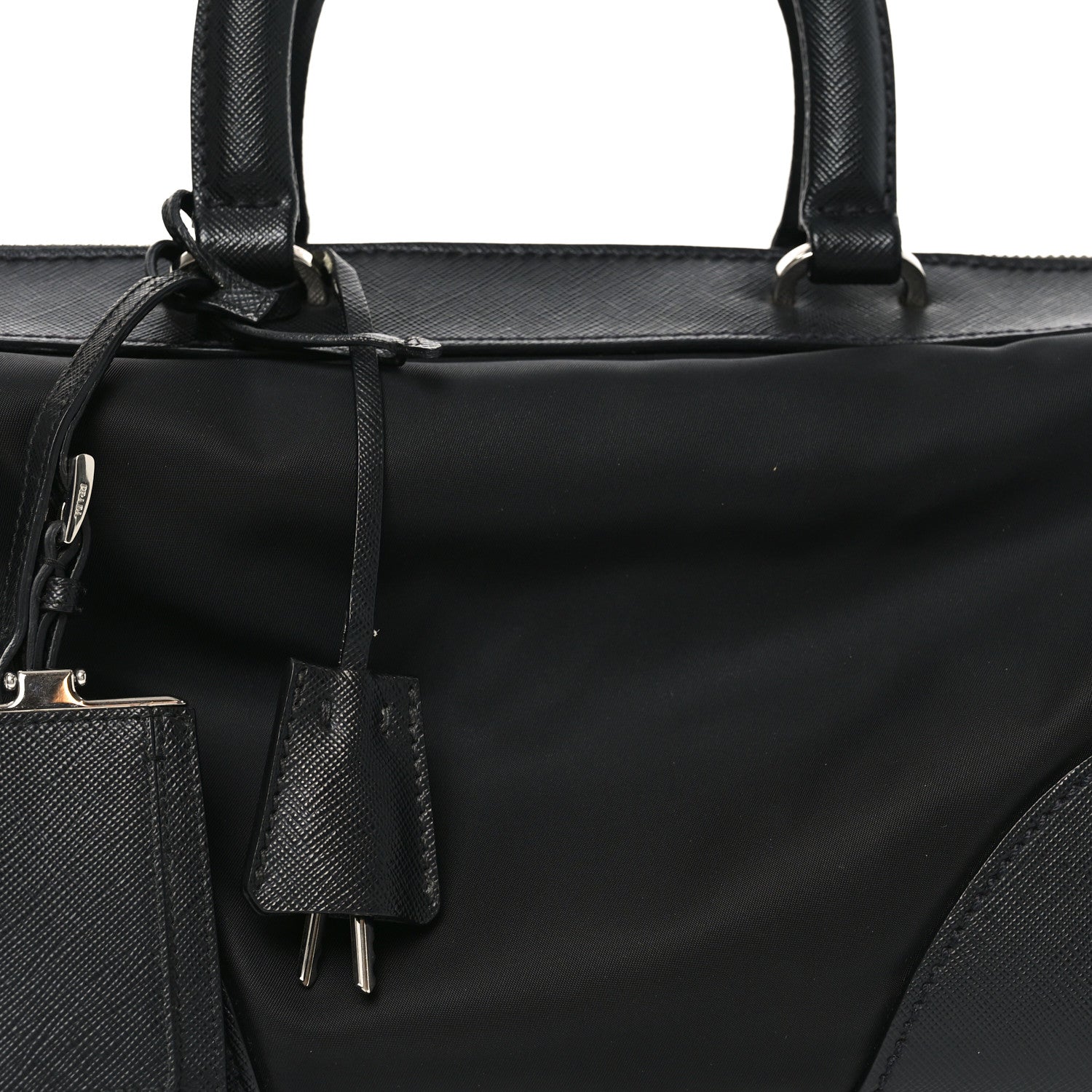 Nylon Saffiano Top Handle Bag Black