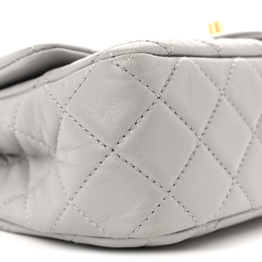 Lambskin Quilted Mini Rectangular Pearl Crush Flap Grey