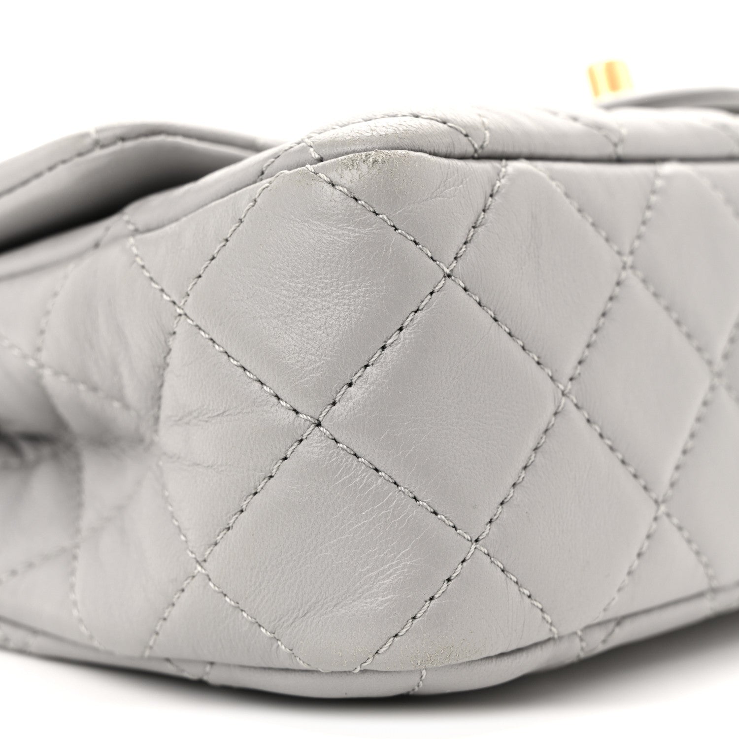 Lambskin Quilted Mini Rectangular Pearl Crush Flap Grey