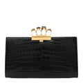 Calfskin Crocodile Embossed Knuckle Flat Clutch Black Gold
